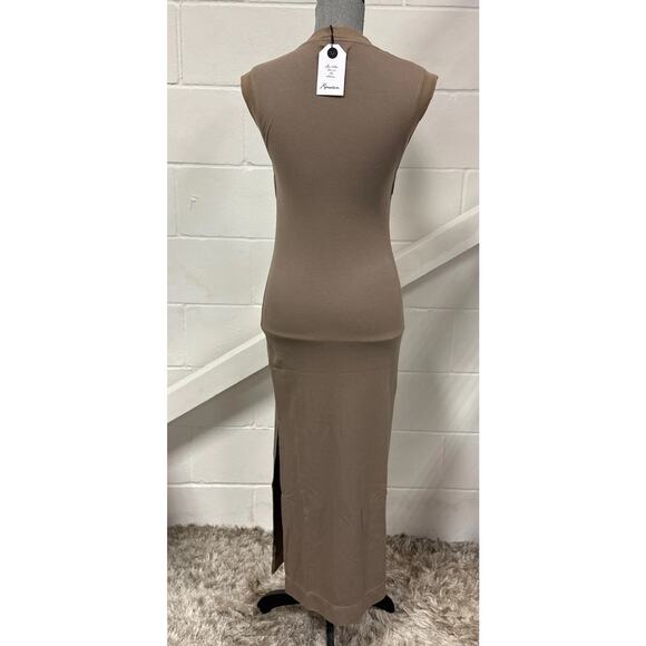 Rowan Ellis Contour Tank Sleeveless Slit Cotton Midi Dress in Stone Beige S NWT - Picture 8 of 11
